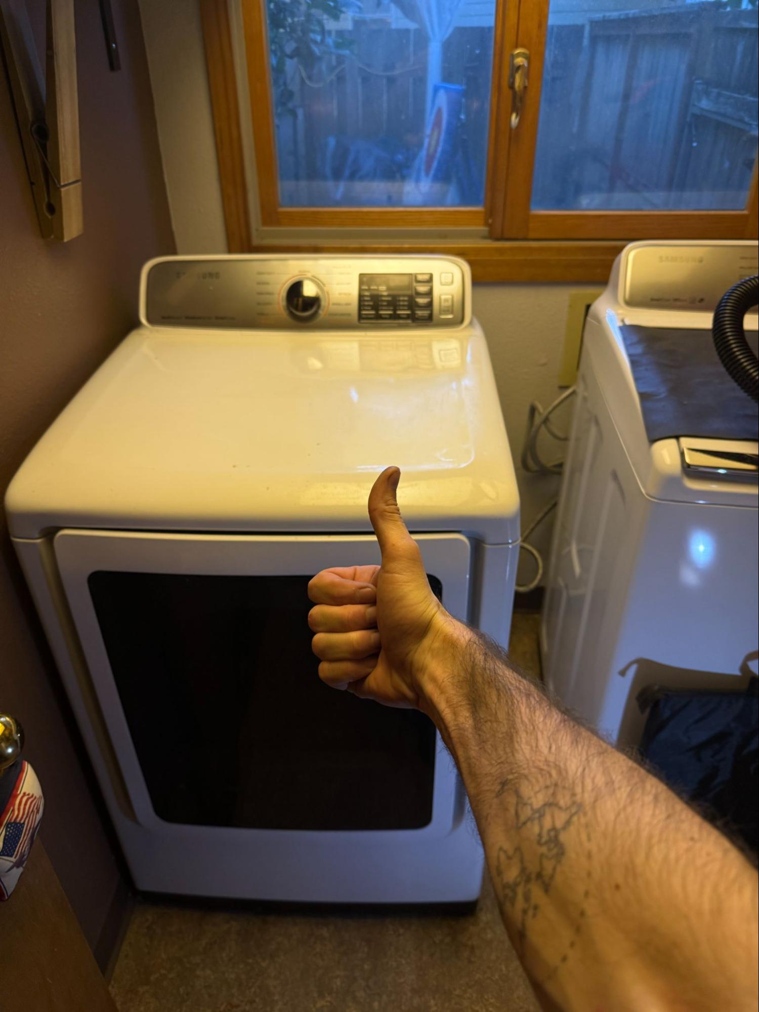 Samsung DVE50M7450W/A3 dryer inspected for a no-heat airflow problem in Tualatin, Oregon