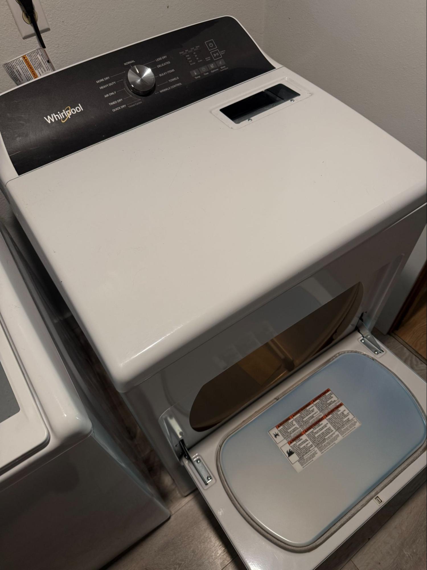 Whirlpool WED5010LW0 dryer inspected for wiring and door-lock faults in Tualatin, Oregon